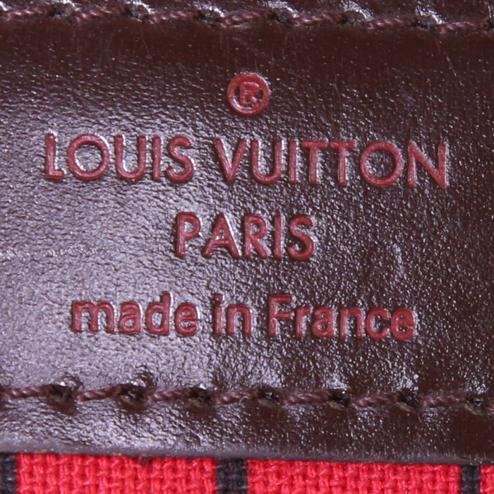 Shopping bag Louis Vuitton Neverfull modello piccolo in tela cerata con motivo a scacchi ebano e pelle marrone - Detail D3