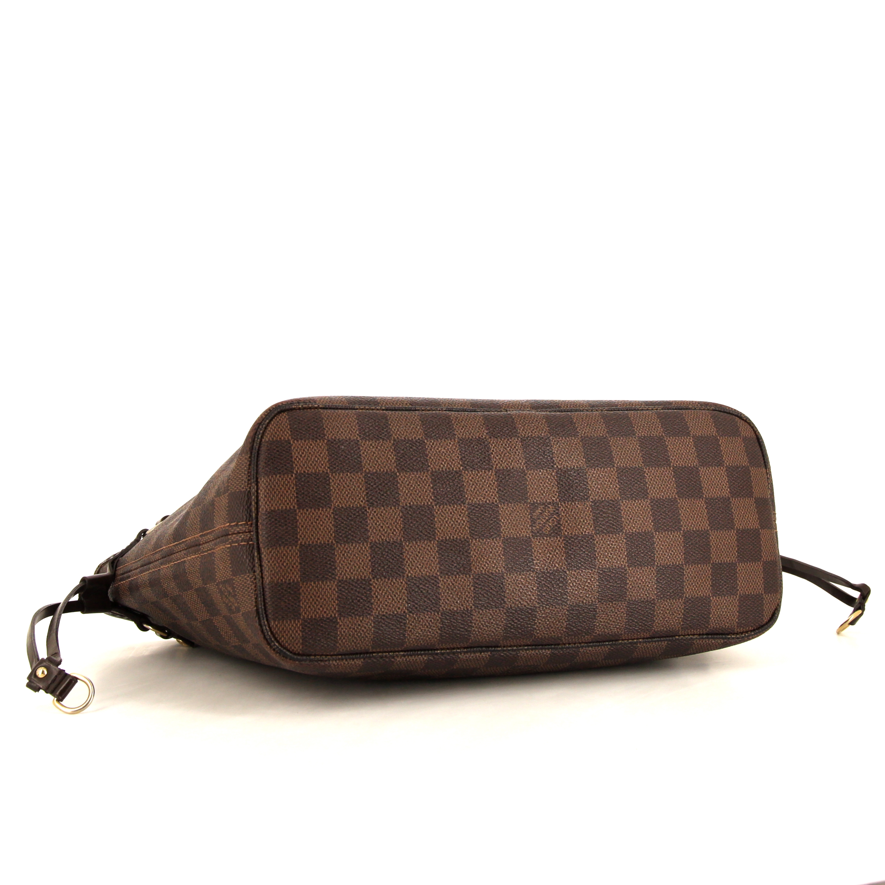 Sac cabas Louis Vuitton Neverfull petit modèle en toile damier enduite ébène et cuir marron - Detail D4