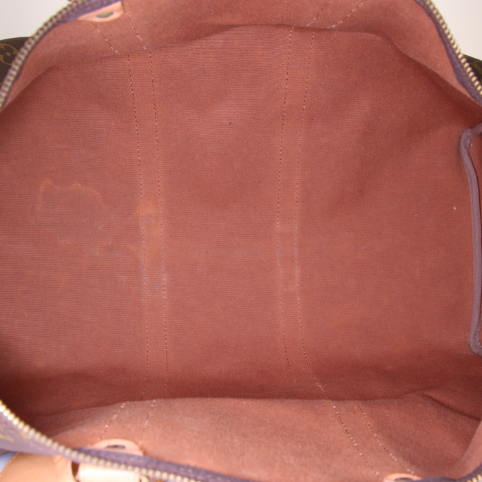 Sac de voyage Louis Vuitton Keepall 50 cm en toile monogram marron et cuir naturel - Detail D2