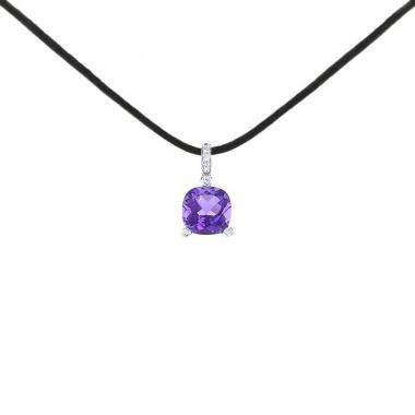 Poiray Fille Antique pendant in white gold,  amethyst and diamonds