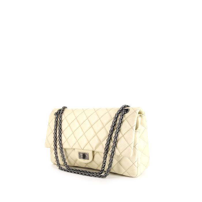 Chanel 2.55 handbag in cream color quilted leather - 00pp