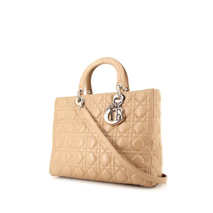 Dior Lady Dior large model handbag in beige leather cannage - 00pp