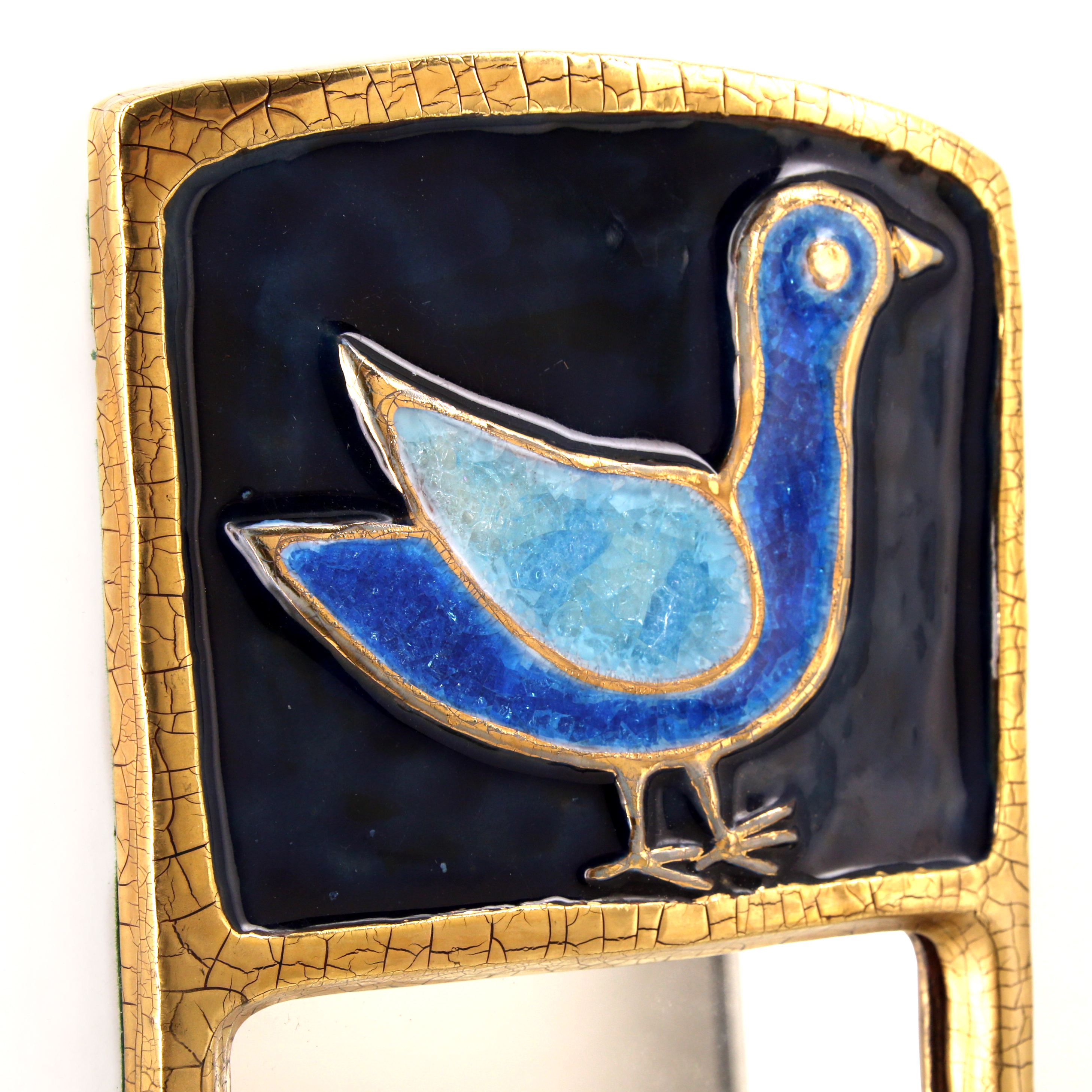 Mithé Espelt, miroir "Stèle" en terre émaillée, verre cristallisé et or craquelé, années 1965 dorée - Detail D1