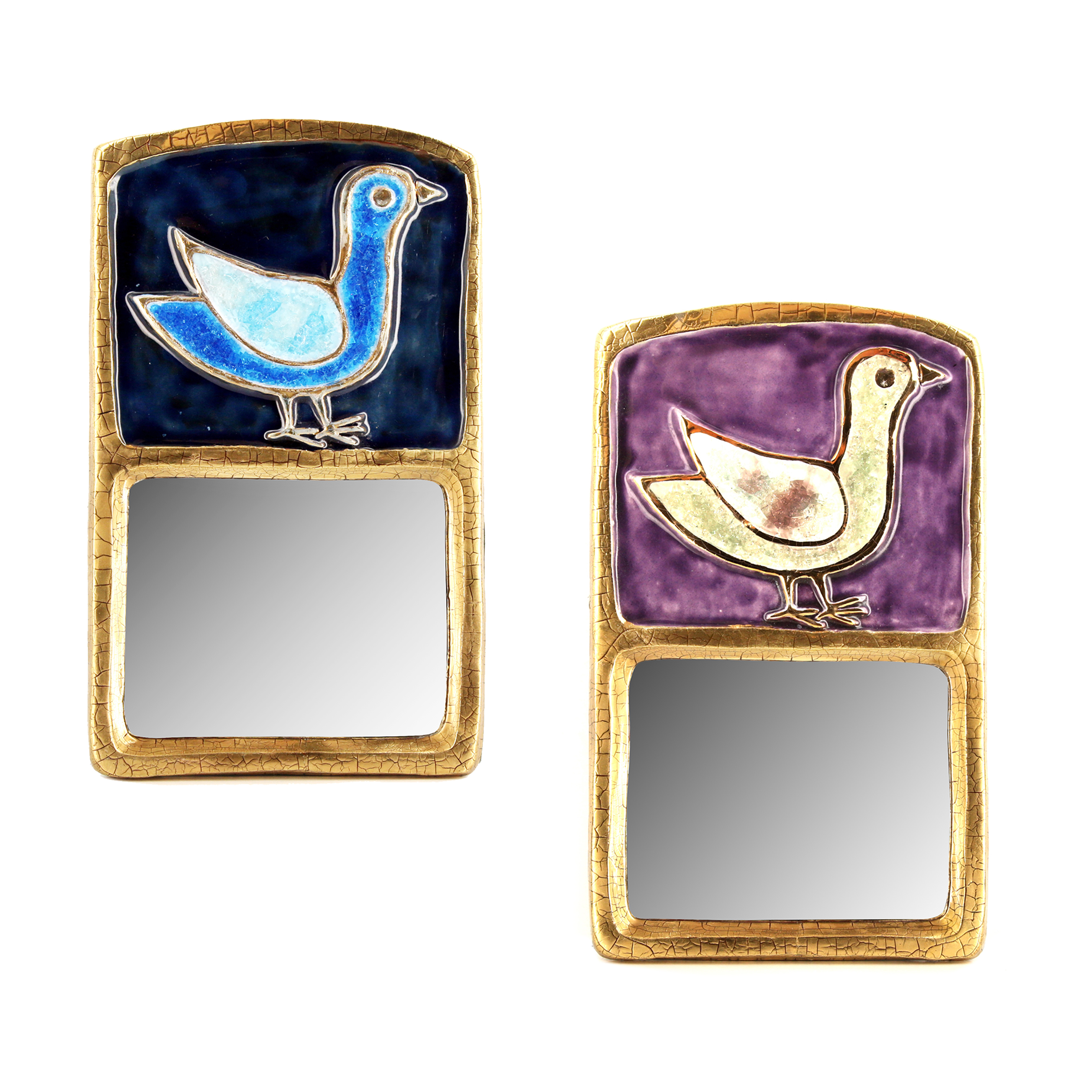 Mithé Espelt, miroir "Stèle" en terre émaillée, verre cristallisé et or craquelé, années 1965 dorée