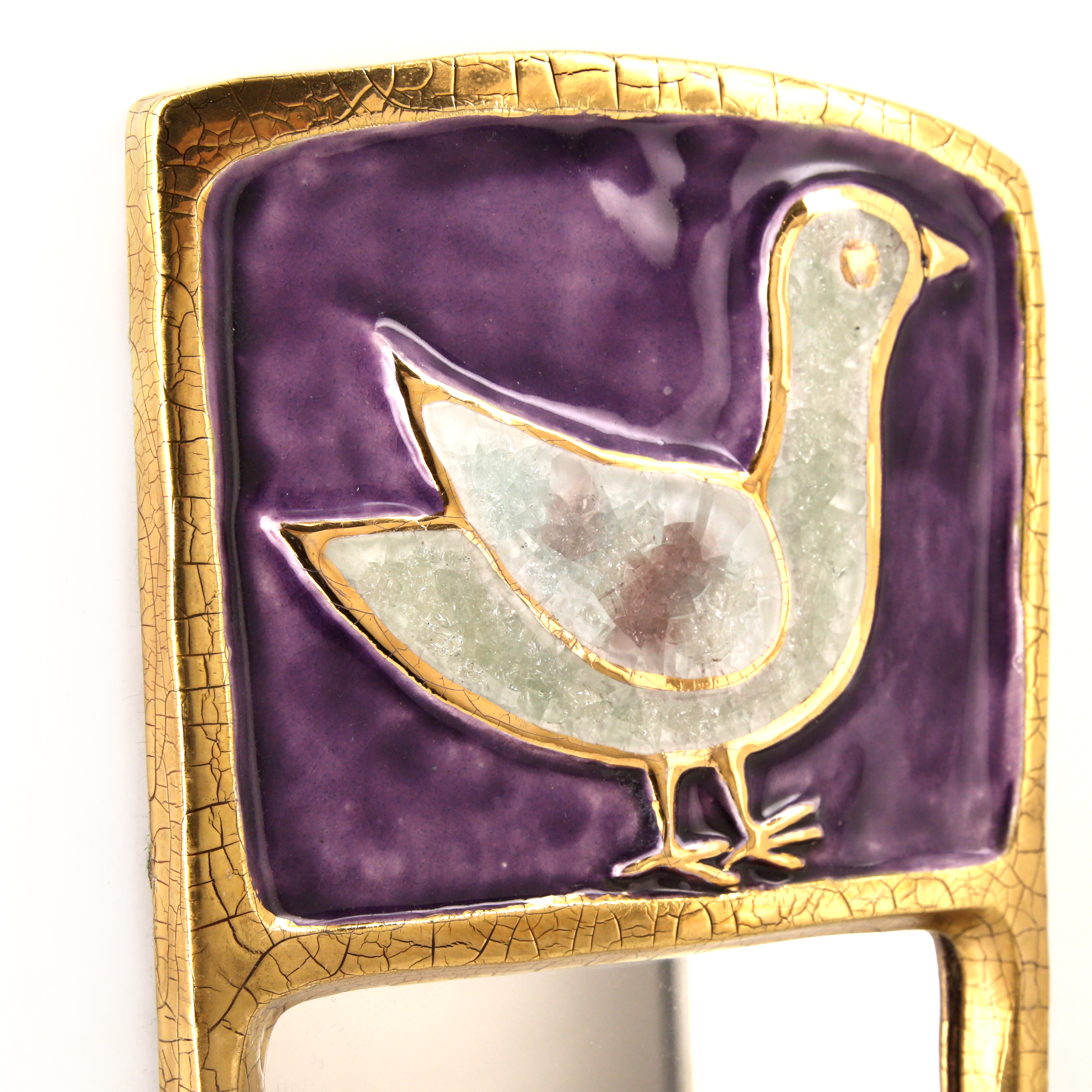 Mithé Espelt, miroir "Stèle" en terre émaillée, verre cristallisé et or craquelé, années 1965 dorée - Detail D1