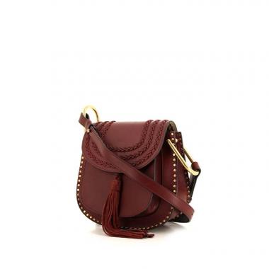 Borsa a tracolla Chloé Hudson in pelle bordeaux con decoro di borchie