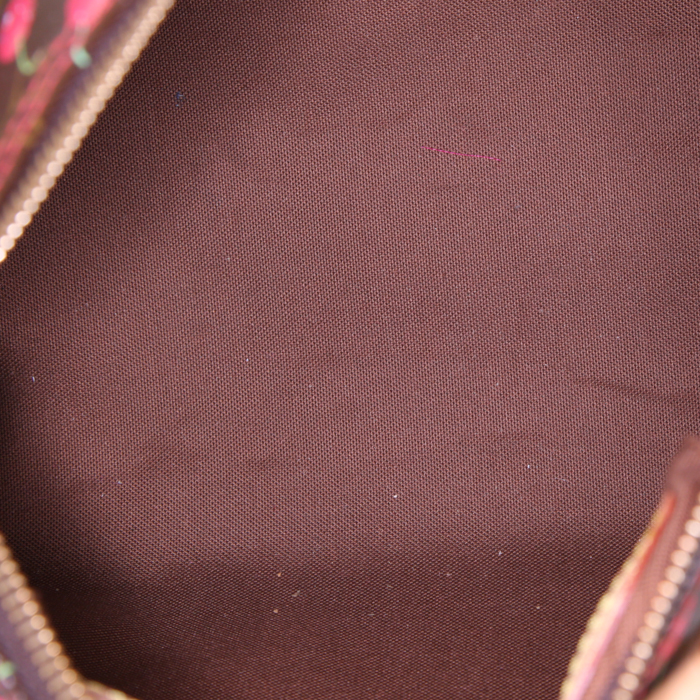 Sac à main Louis Vuitton Speedy Cherry 25 Editions Limitées en toile monogram marron et rouge et cuir naturel - Detail D2
