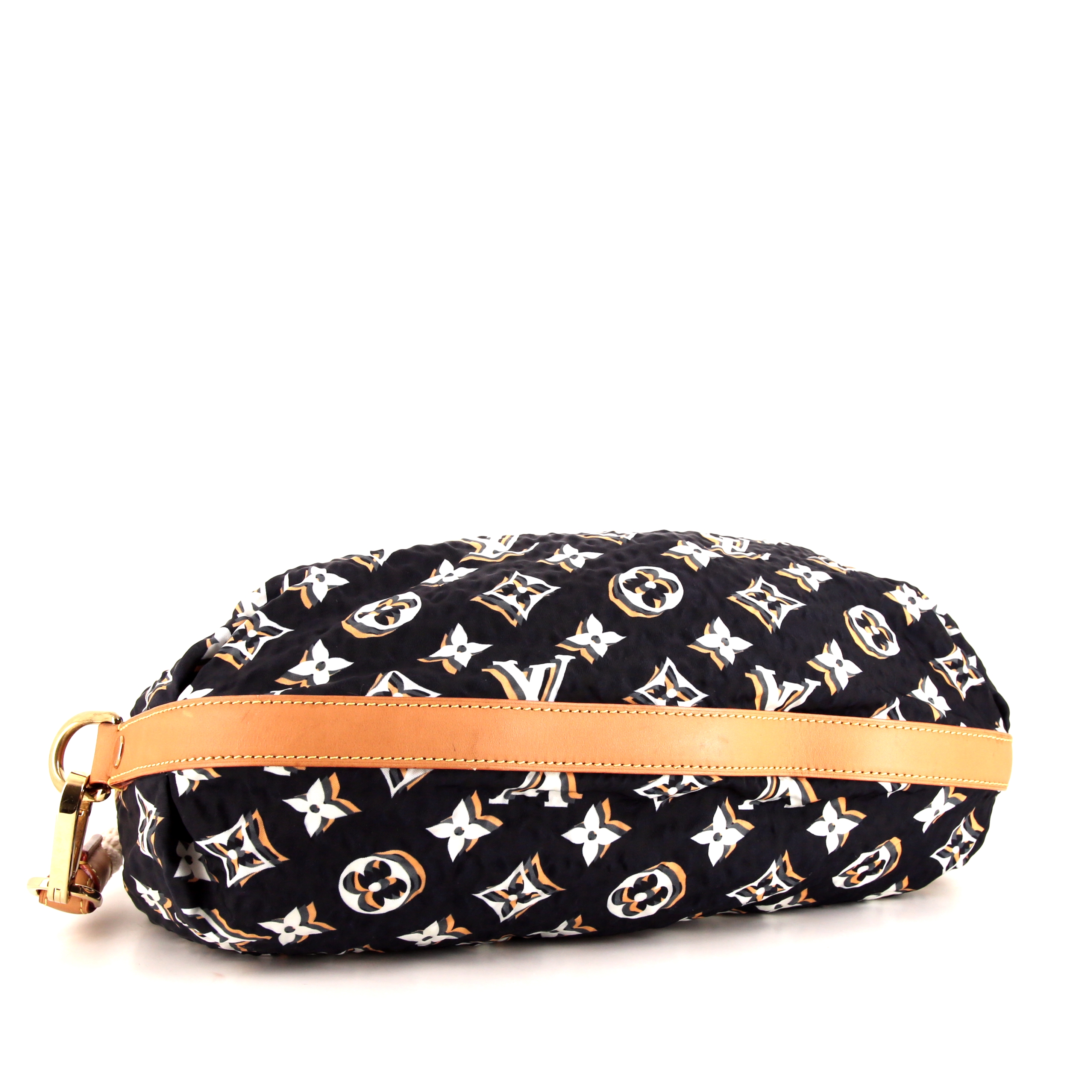 Borsa Louis Vuitton in tela monogram blu marino bianca e marrone e pelle naturale - Detail D4