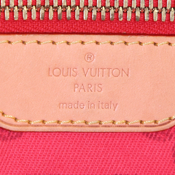 Shopping bag Louis Vuitton in tela rossa e rosa a righe e pelle naturale - Detail D3