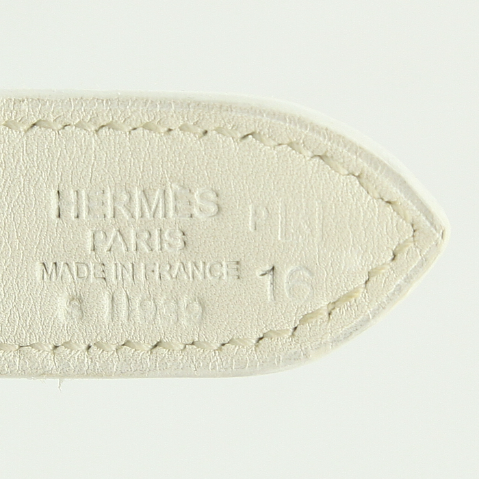 Hermes Trim handbag in khaki canvas and white leather - Detail D3