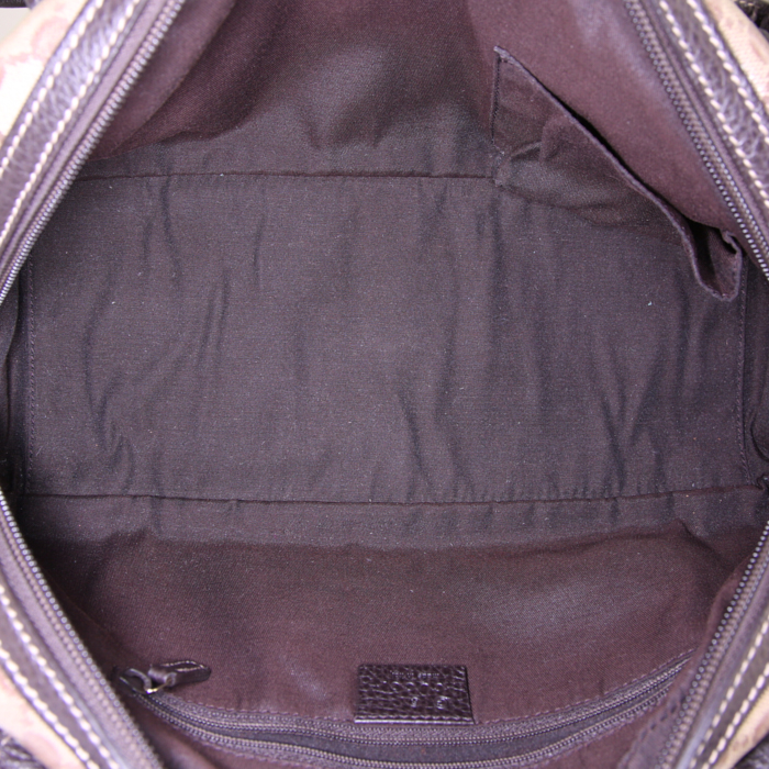 Sac à main Gucci Princy en toile monogram enduite grise et cuir marron - Detail D2