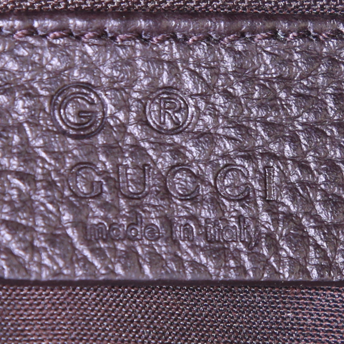 Sac à main Gucci Princy en toile monogram enduite grise et cuir marron - Detail D3