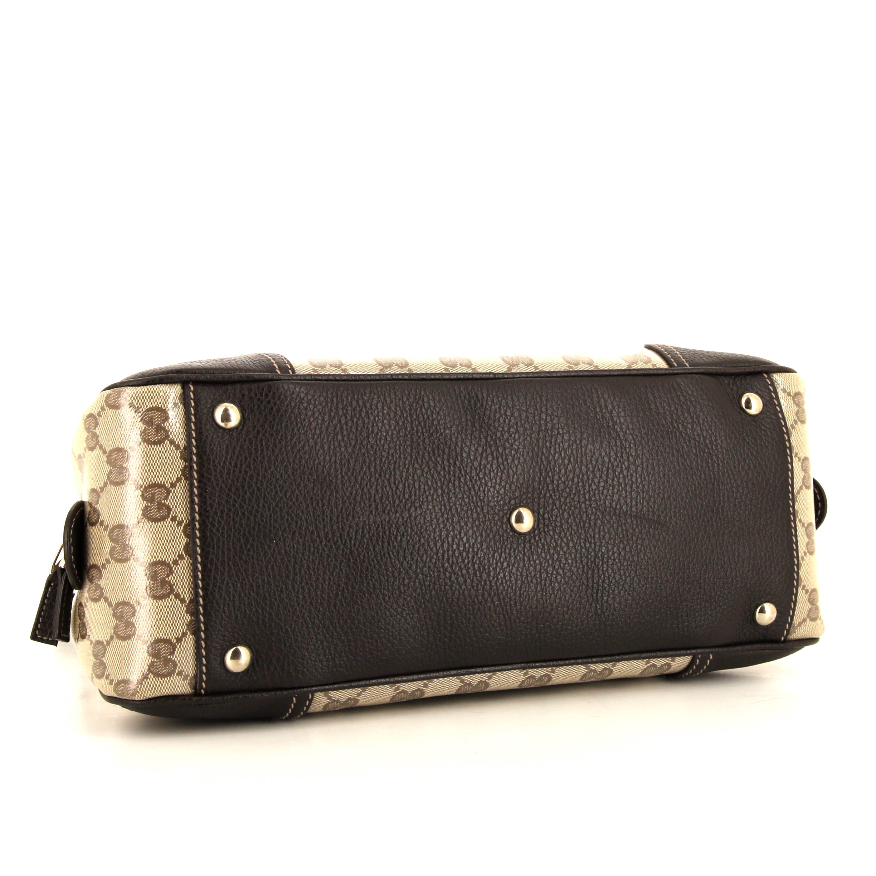 Borsa Gucci Princy in tela monogram cerata grigia e pelle marrone - Detail D4