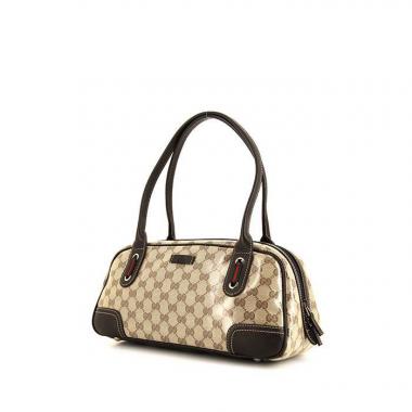 Gucci Princy handbag in grey monogram canvas and brown leather