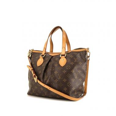 Sac à main Louis Vuitton Palermo en toile monogram marron et cuir naturel