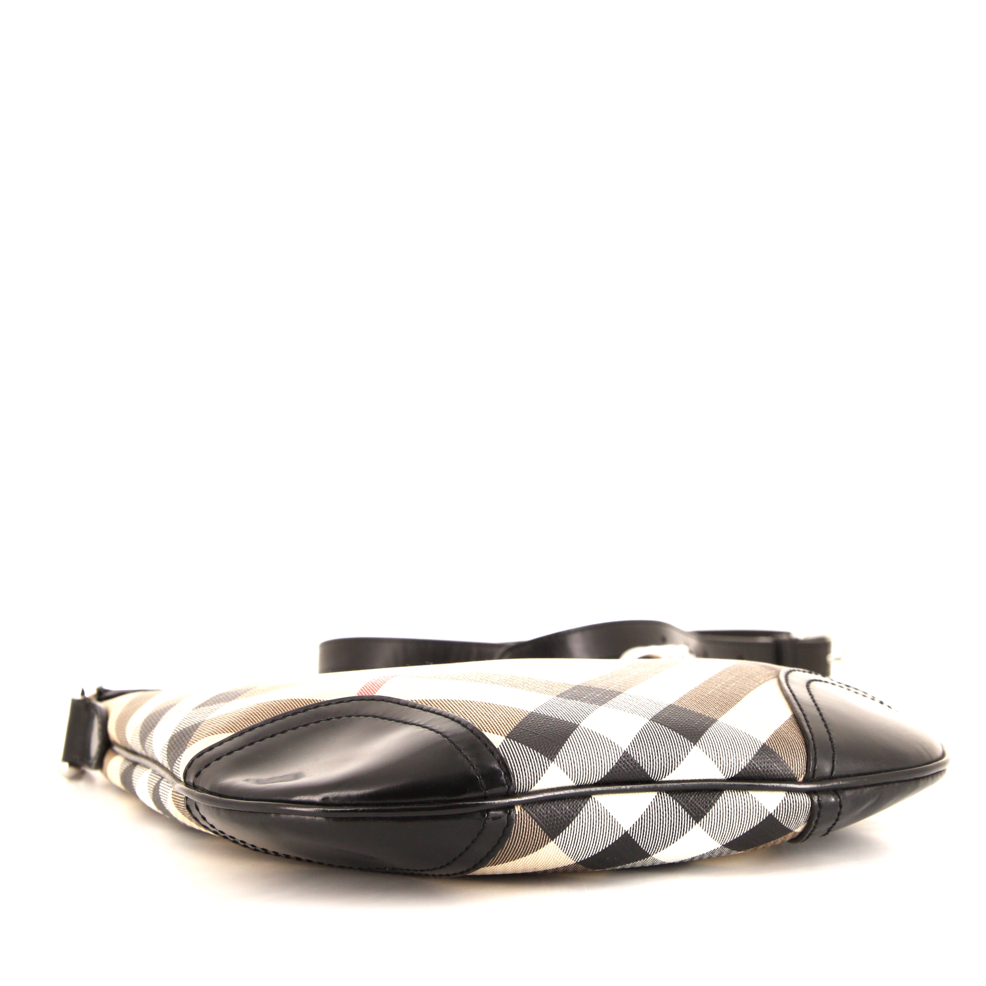 Sac bandoulière Burberry Dryden en toile Haymarket beige et cuir noir - Detail D4