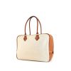 Hermes Plume handbag in brown Barenia leather and beige canvas - 00pp thumbnail