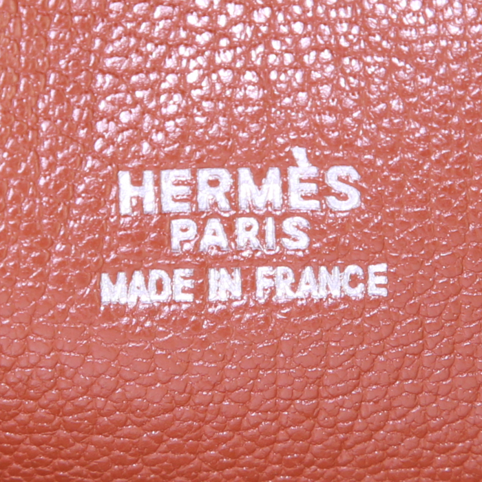 Hermes Plume handbag in brown Barenia leather and beige canvas - Detail D3