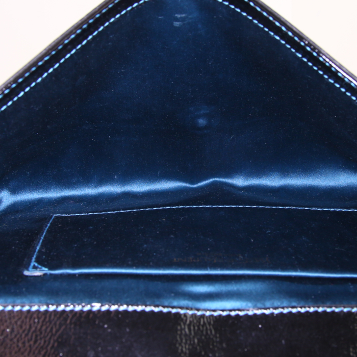 Pochette Saint Laurent Belle de Jour en cuir verni bleu - Detail D2