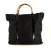Shopping bag Gucci Bamboo in tela nera e pelle nera - 360 thumbnail