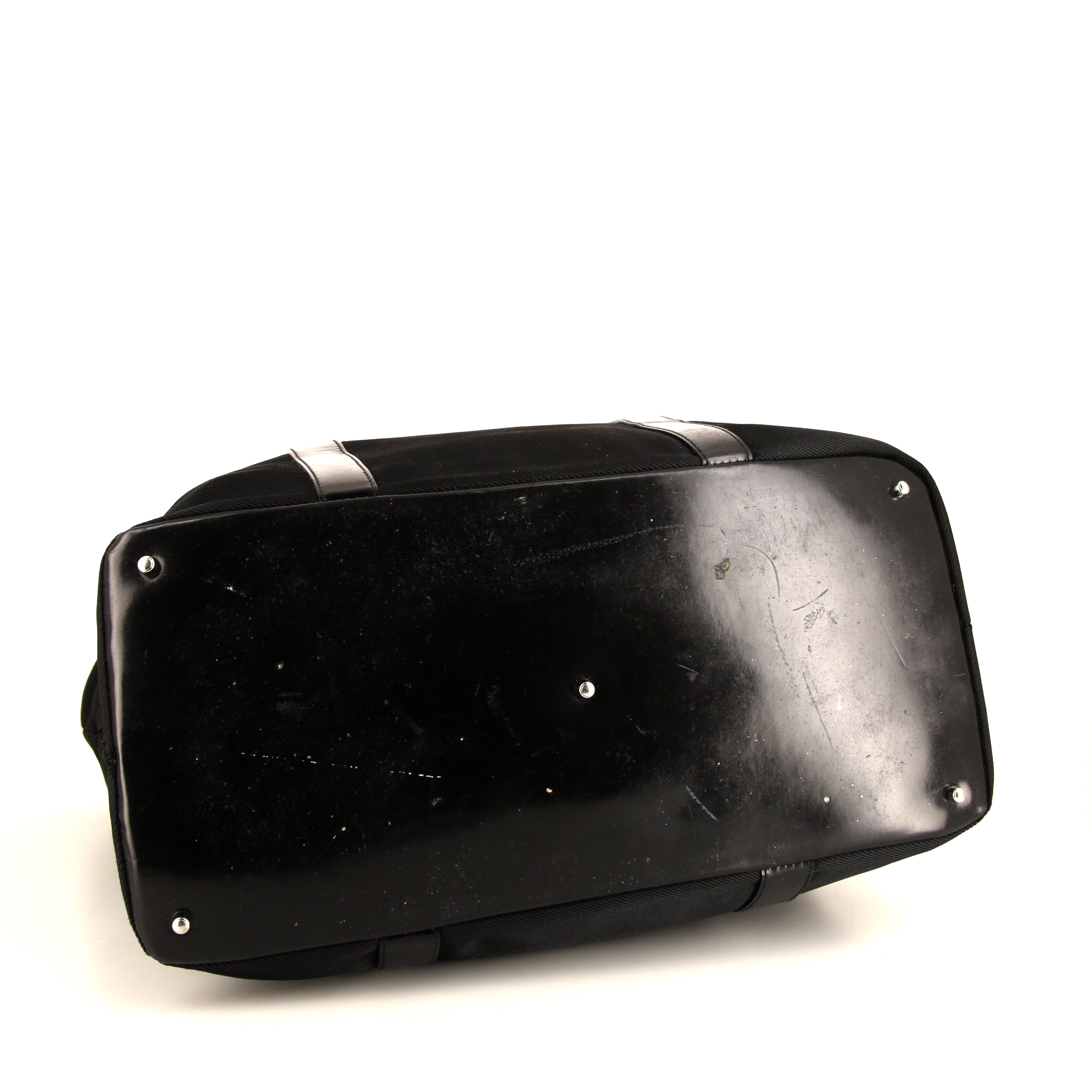 Sac cabas Gucci Bamboo en toile noire et cuir noir - Detail D4