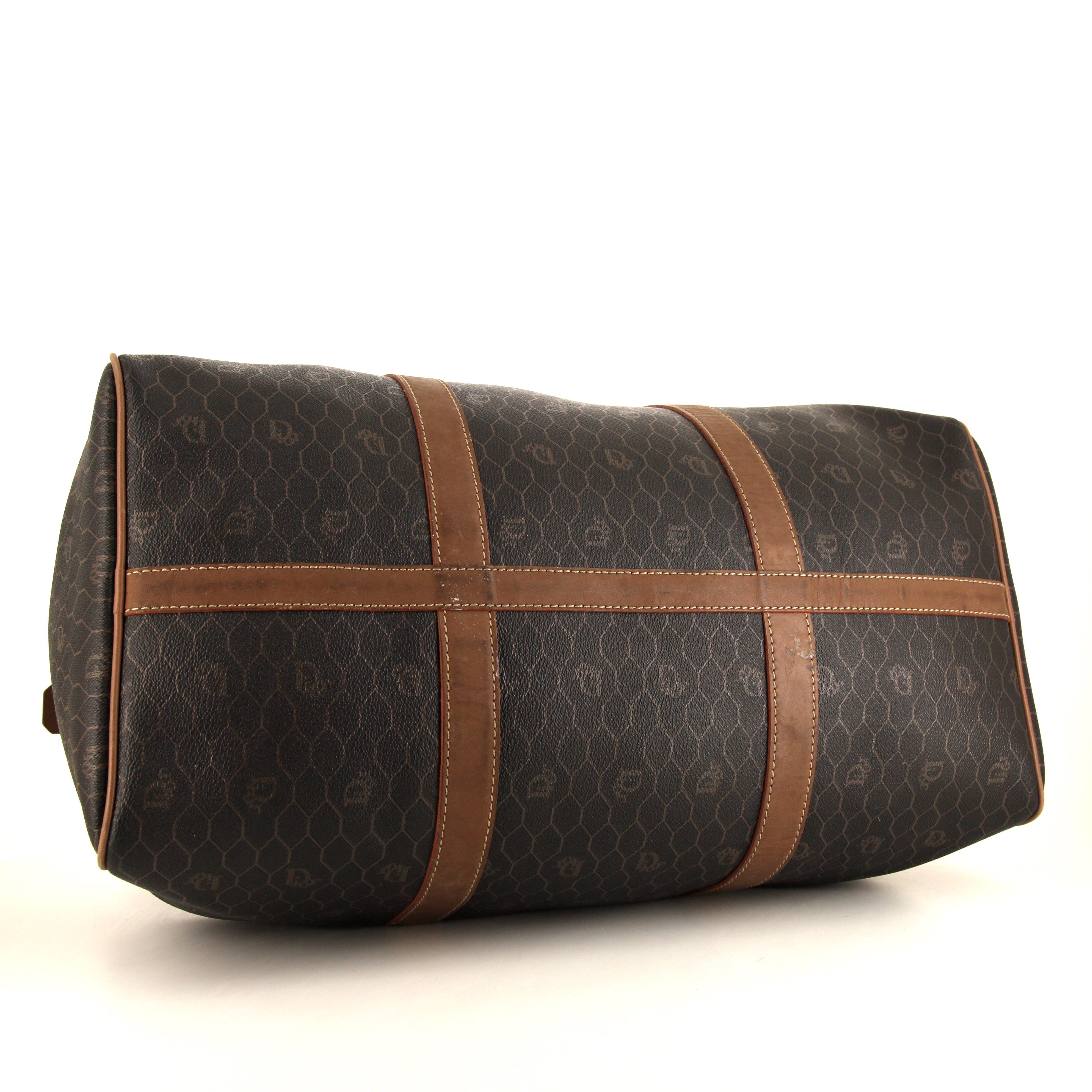 Dior Vintage travel bag in brown monogram canvas and brown leather - Detail D4