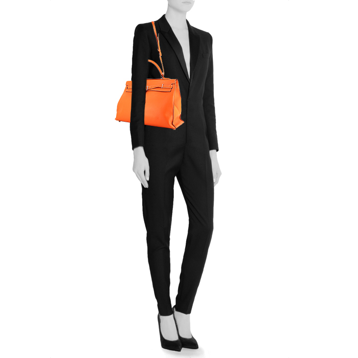 Hermes Kelly Flat handbag in orange Swift leather - Detail D2