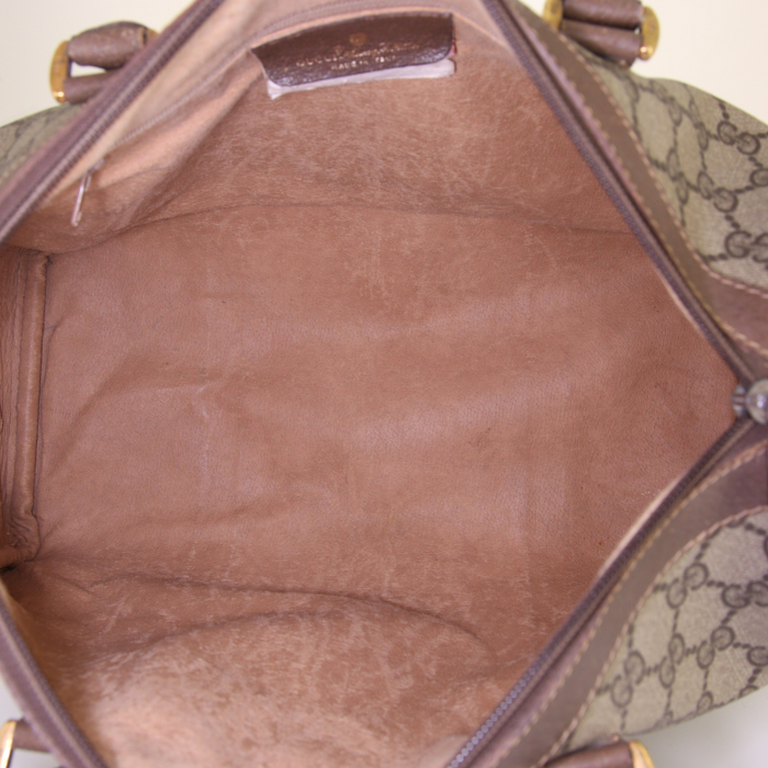 Borsa Gucci Boston in tela monogram grigia e pelle marrone - Detail D2