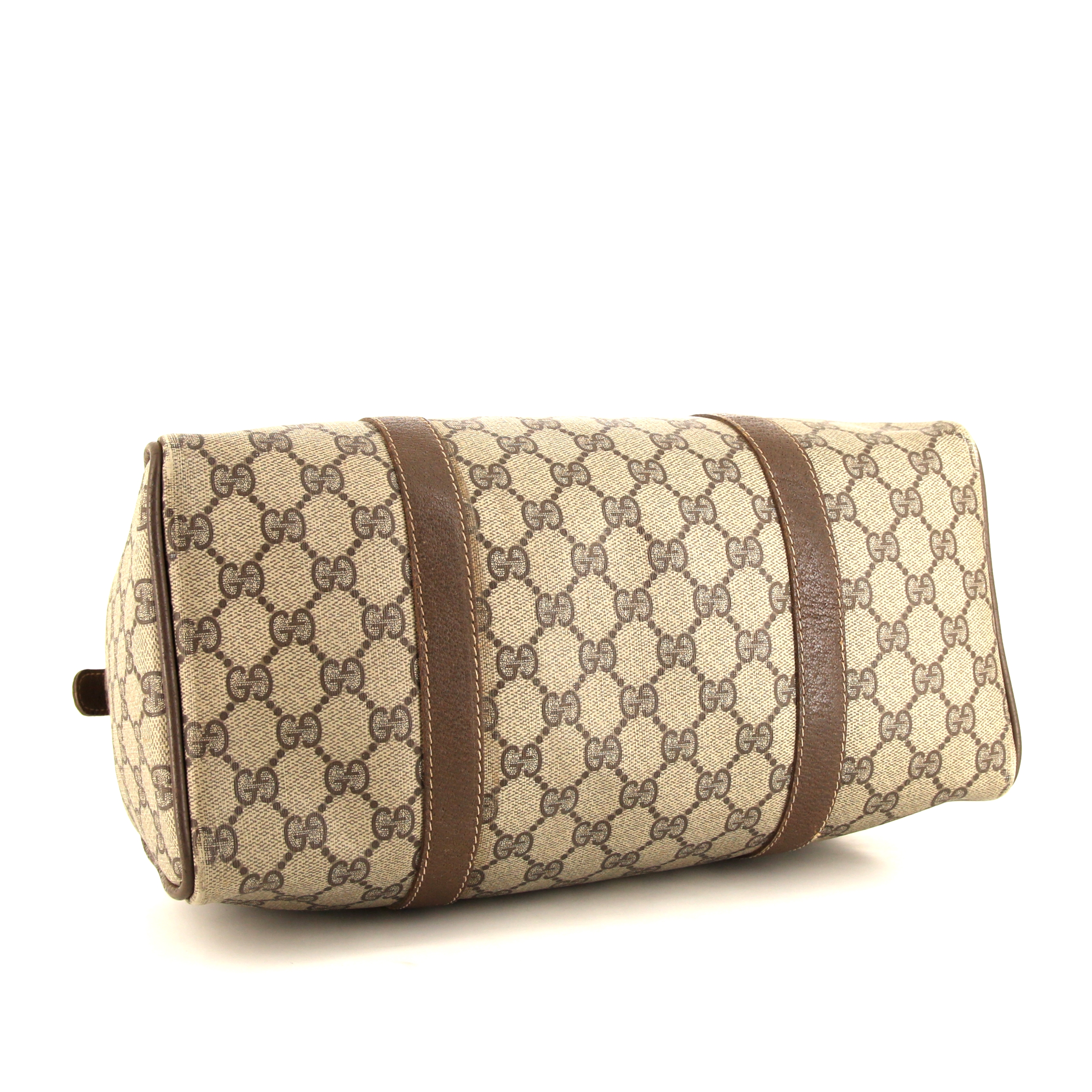 Gucci Boston handbag in grey monogram canvas and brown leather - Detail D4