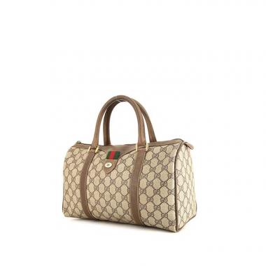 Gucci Boston handbag in grey monogram canvas and brown leather