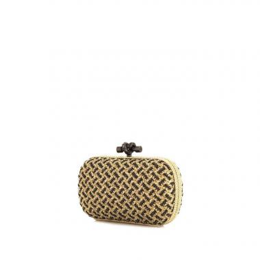 Bolsito de mano Bottega Veneta Knot en cuero trenzado beige