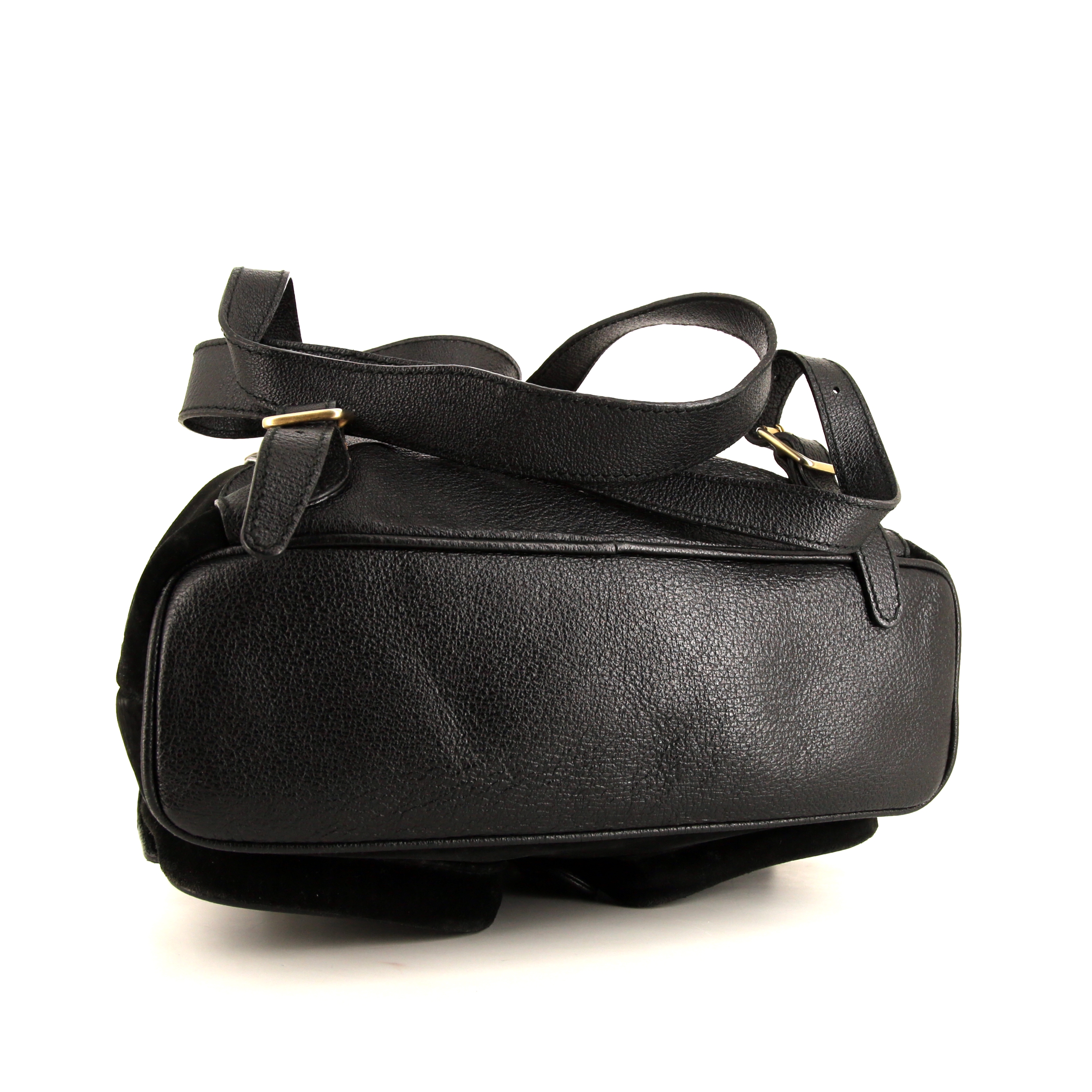 Caran D'Ache Bamboo backpack in black suede and black leather - Detail D4