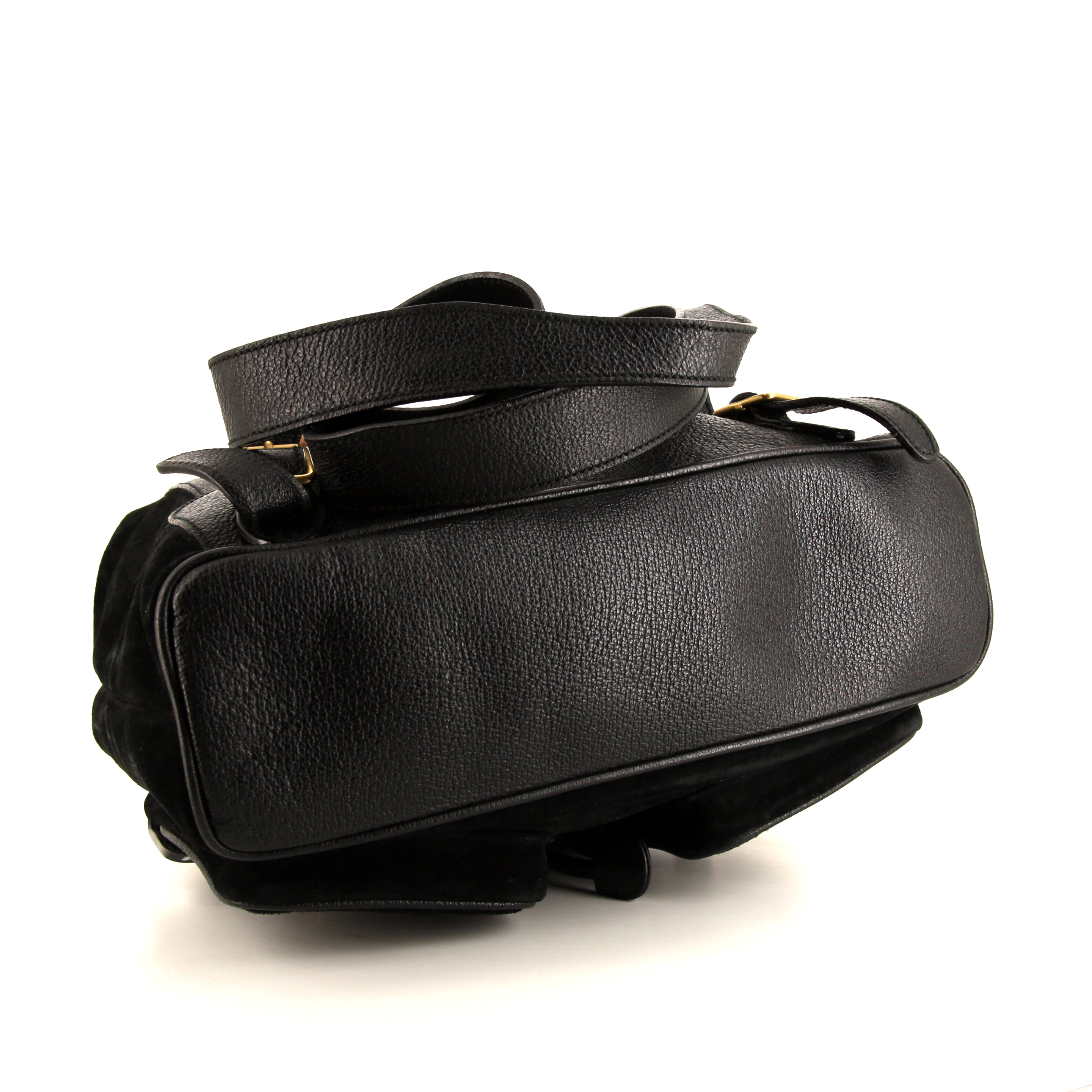 Gucci Bamboo handbag in black suede and black grained leather - Detail D4