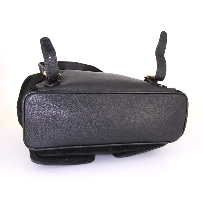 Zaino Gucci Bamboo in camoscio nero e pelle martellata nera - Detail D4