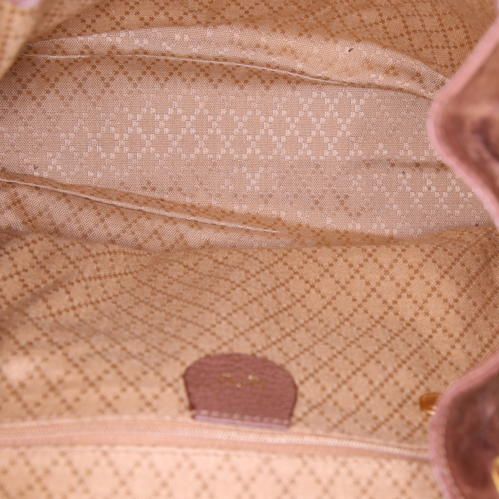 Sac à main Gucci Bamboo en daim marron et cuir grainé marron - Detail D2