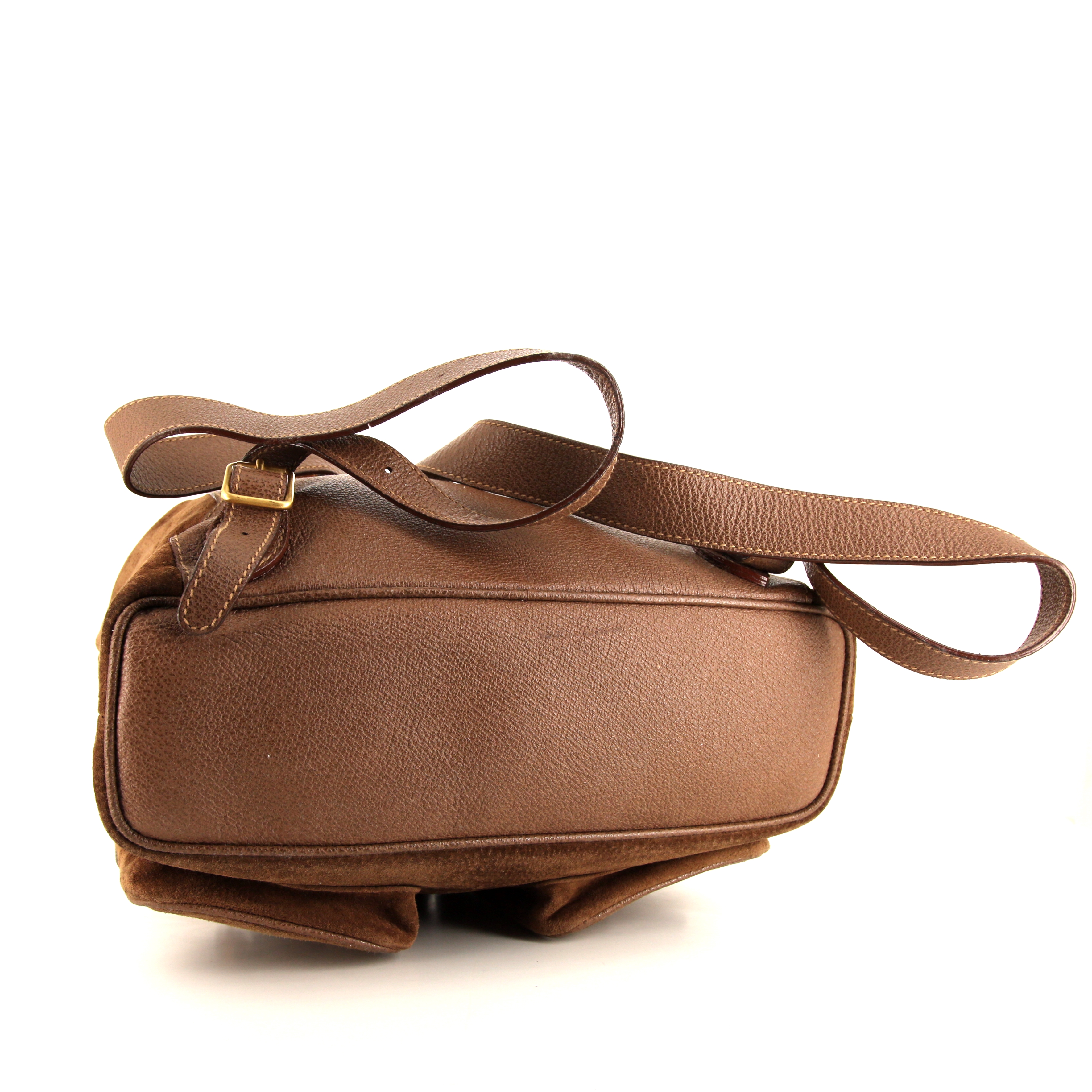 Sac à main Gucci Bamboo en daim marron et cuir grainé marron - Detail D4