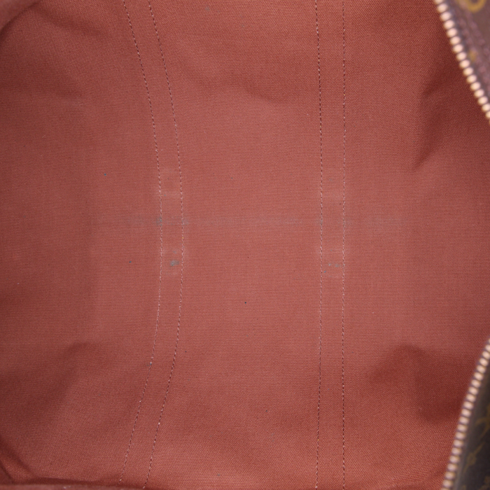 Borsa da viaggio Louis Vuitton Keepall 50 cm in tela monogram marrone e pelle naturale - Detail D2
