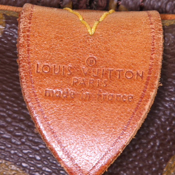 Bolsa de viaje Louis Vuitton Keepall 50 cm en lona Monogram marrón y cuero natural - Detail D3