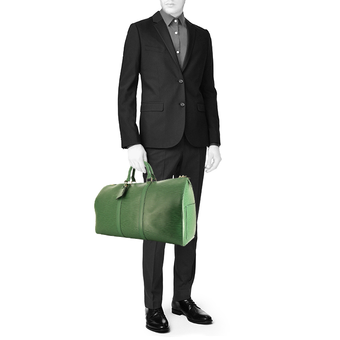 Borsa da viaggio Louis Vuitton Keepall 50 cm in pelle Epi verde - Detail D1