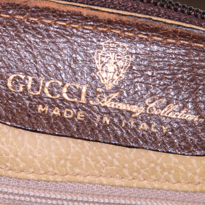 Sac à main Gucci Boston en toile siglée beige et cuir marron - Detail D3