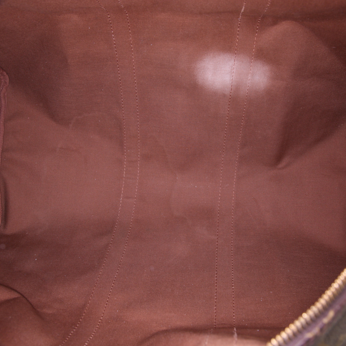 Borsa da viaggio Louis Vuitton Keepall 50 cm in tela monogram marrone e pelle naturale - Detail D2
