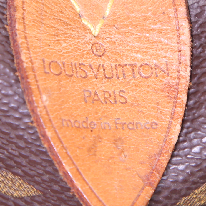 Borsa da viaggio Louis Vuitton Keepall 50 cm in tela monogram marrone e pelle naturale - Detail D3