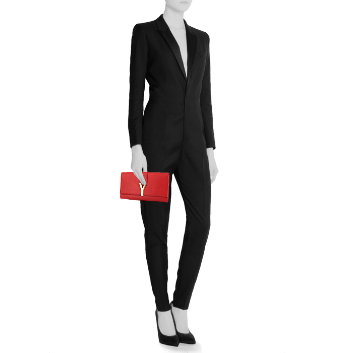 Yves Saint Laurent Chyc pouch in red leather - Detail D1