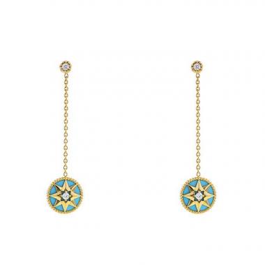 Dior Rose des vents earrings in yellow gold,  turquoise and diamonds