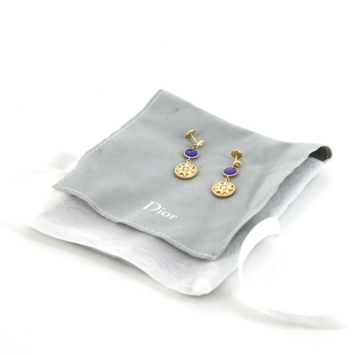 Dior Rose des vents pendants earrings in yellow gold,  lapis-lazuli and diamonds - Detail D2