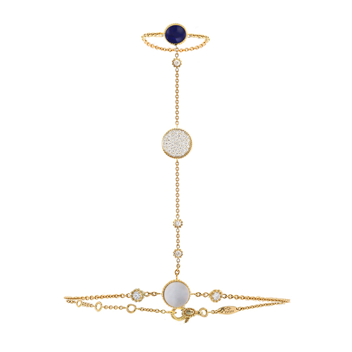 Bracelet de main Dior Rose des vents en or jaune,  nacre blanche et lapis-lazuli et en diamants - Detail D1