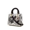 Dior Lady Dior Limited Edition medium model handbag in black and white bicolor leather and blue canvas - 00pp thumbnail