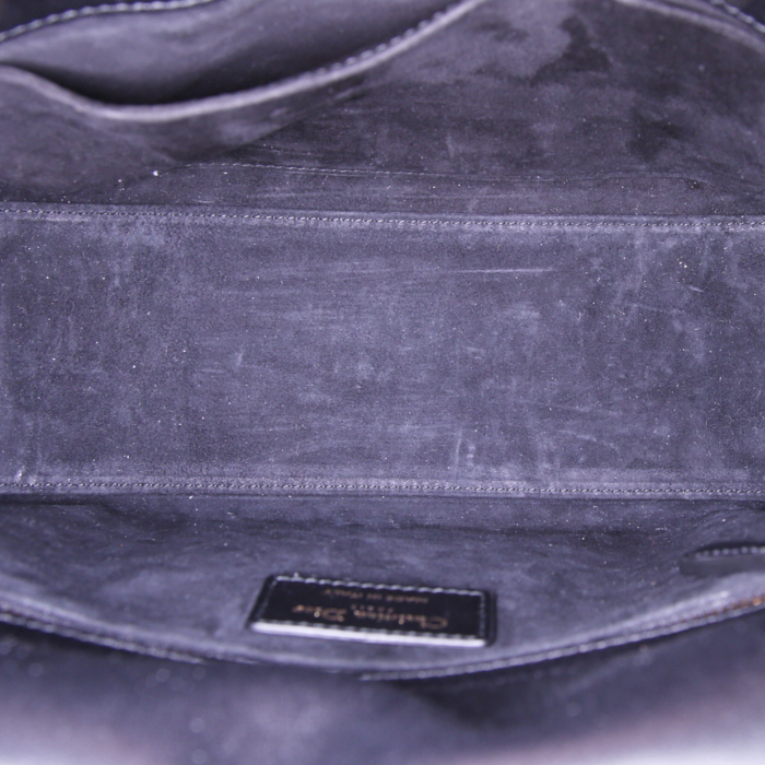 Bolso de mano Dior Lady Dior Limited Edition modelo mediano en cuero bicolor negro y blanco y lona azul - Detail D3