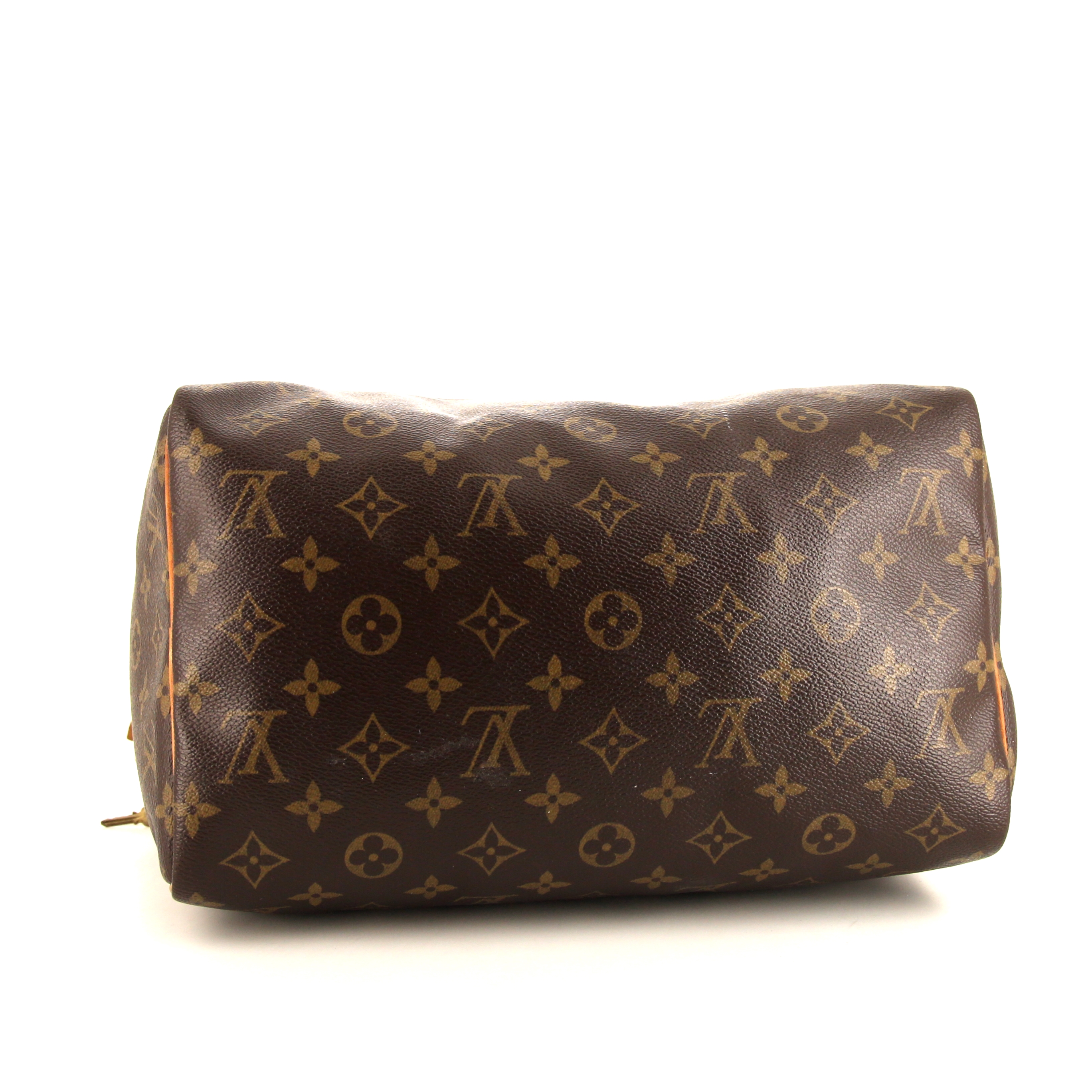 Sac à main Louis Vuitton Speedy 30 en toile monogram marron et cuir naturel - Detail D4