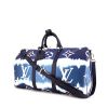 Bolsa de viaje Louis Vuitton Keepall Editions Limitées Escale en lona Monogram azul y blanca y cuero azul - 00pp thumbnail